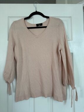 Charter Club Light Pink V-Neck Tie-Sleeve Sweater - 100% Cashmere